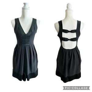 Walter Baker Silk Black Midi Dress Open Back Bow Innocent Doll Dressy Size 0 XS